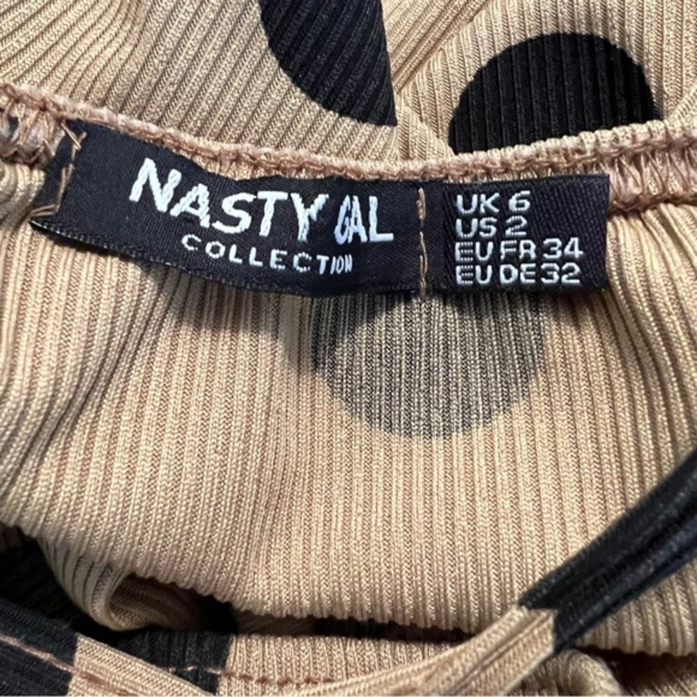 Nasty Gal Bodysuit Tan Polka Dot Ribbed Knit Sleeveless 2 - Picture 11 of 12